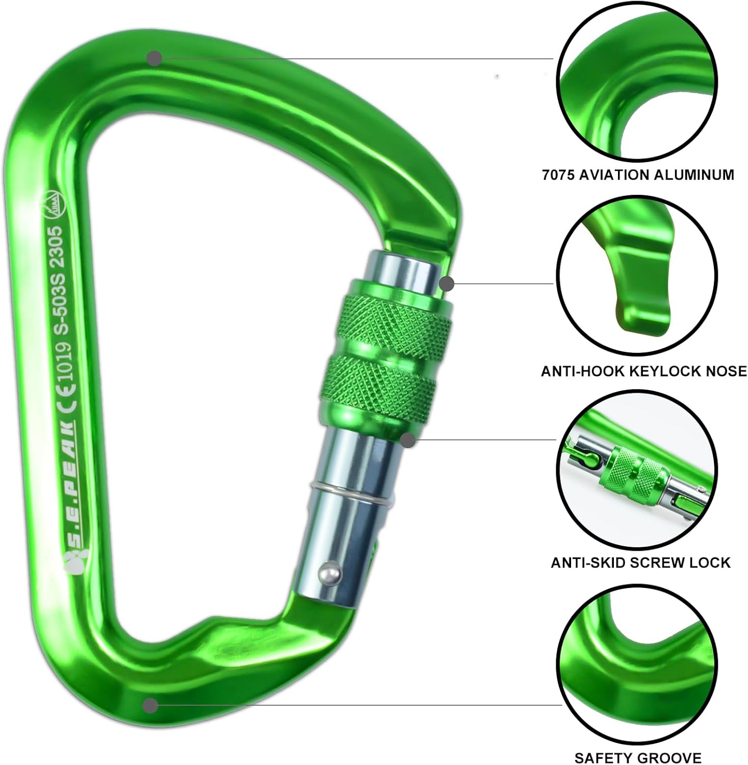 SEPEAK UIAA 30kN Locking Climbing Carabiner, Professional Heavy Duty Screwgate Clip for Outdoor Climbing, Mountaineering, Rappelling, Camping, Hiking, Swing,Large D Carabiner Hook/6744lb - Image 5