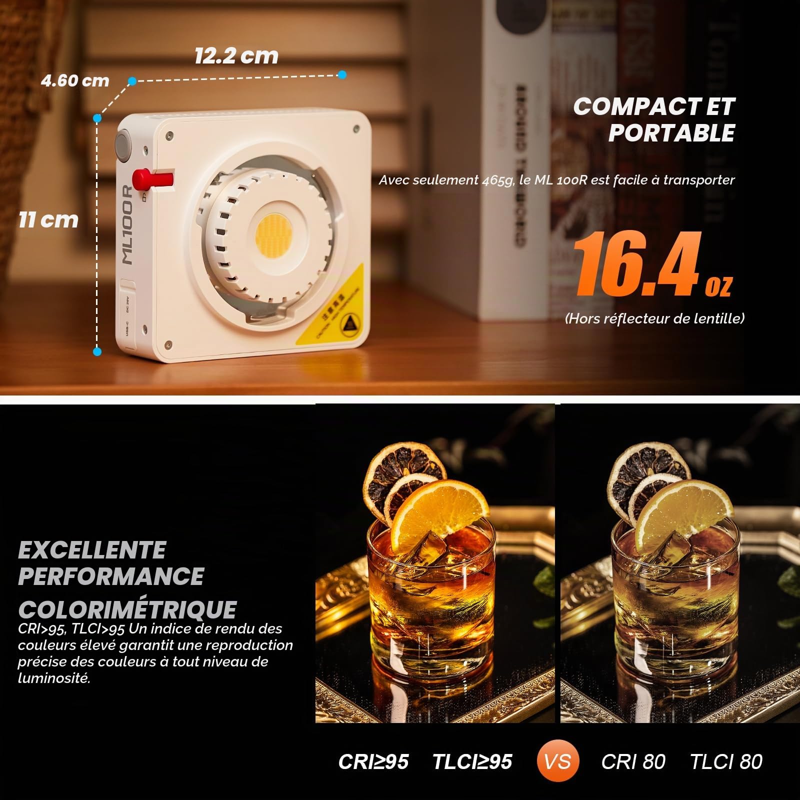Godox ML100R Éclairage Vidéo LED RGB Video Light 110W 1800K-10000K Éclairage Vidéo Couleur CRI 95+/TLCI 95+ Contrôle via Application Recharge USB-C 14 Effets FX pour le Streaming en Direct Photographi