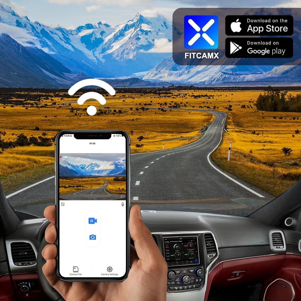 Fitcamx 4K Dash Cam Suitable for Jeep Grand Cherokee 2018-2021 & SRT (HD2-D7600), OEM Factory Look, UHD 2160P Video, Built-in WiFi & APP, Loop Recording, Gravity Sensor, Easy to Install, 64GB Card