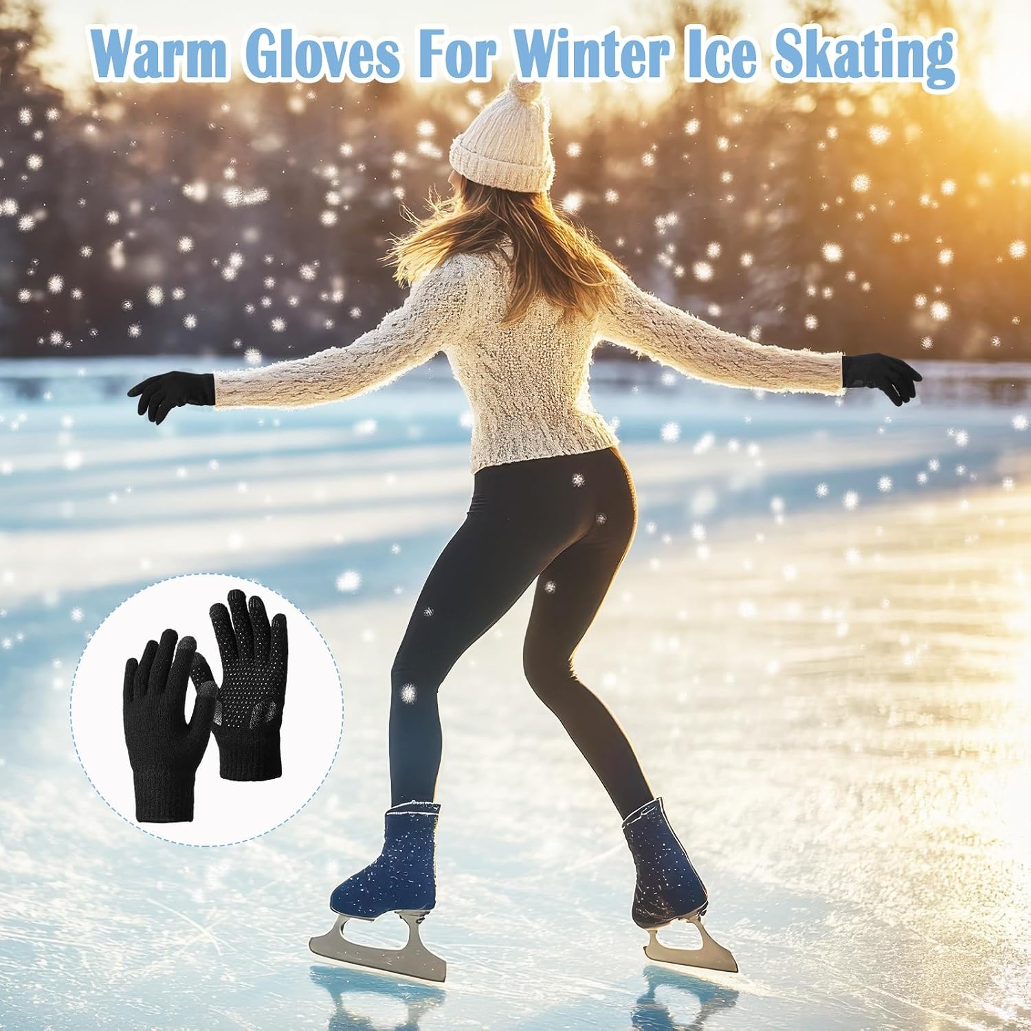 Berlune 2 Pairs Wool Knitted Skate Gloves Gel Padded Anti-Slip Ice Skating Gloves Winter Snow Warm Mitten for Women Men Outdoor Skating Cycling Driving Biking Running