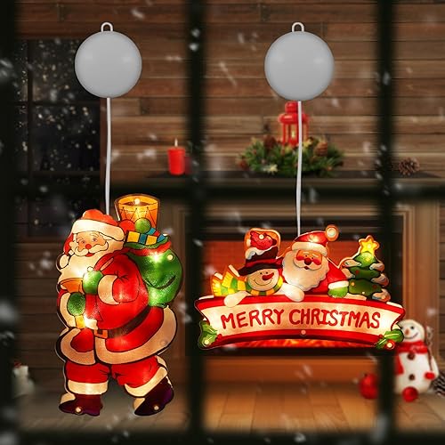 Decoración de luces de silueta de ventana de Navidad, cadena de luces LED colgantes a pilas con adhesivo 3M, decoración de pared de vidrio, adorno