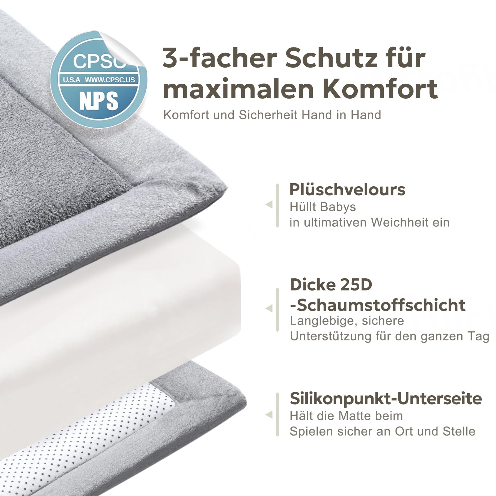 Mallify Spielmatte Baby 127x127x3,3cm – Krabbelmatte mit hochwertigem Memory-Schaum & Rutschfester Unterseite, Teppich Kinderzimmer für Spiel & Krabbeln, Spielteppich Kinder, Krabbeldecke für Baby