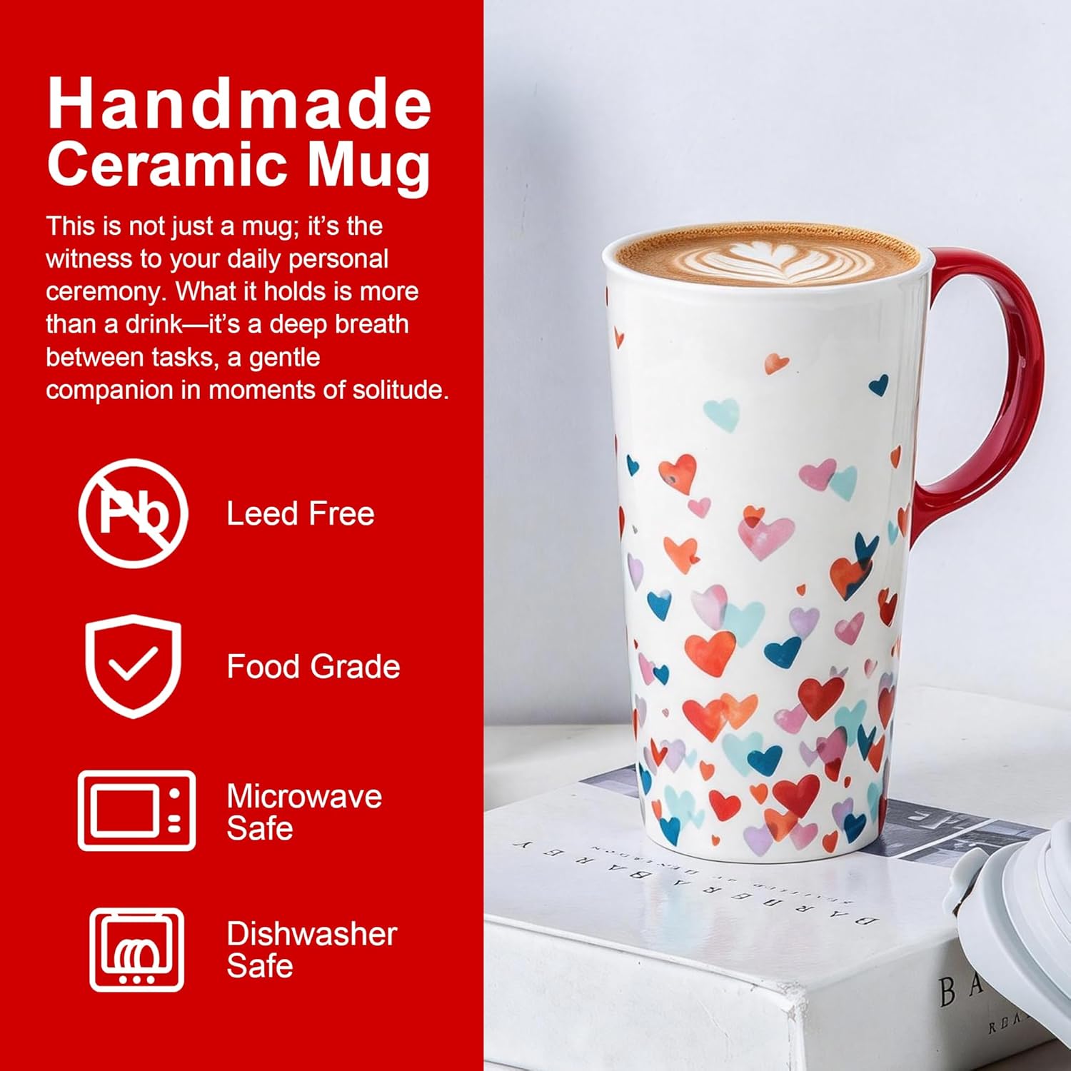 Topadorn 17oz Ceramic Travel Mug with Lid & Handle, Porcelain Coffee Cup with Gift Box, Dishwasher & Microwave Safe, Ideal for Daily Use, Commute & Valentine's Day Gifting - Image 6