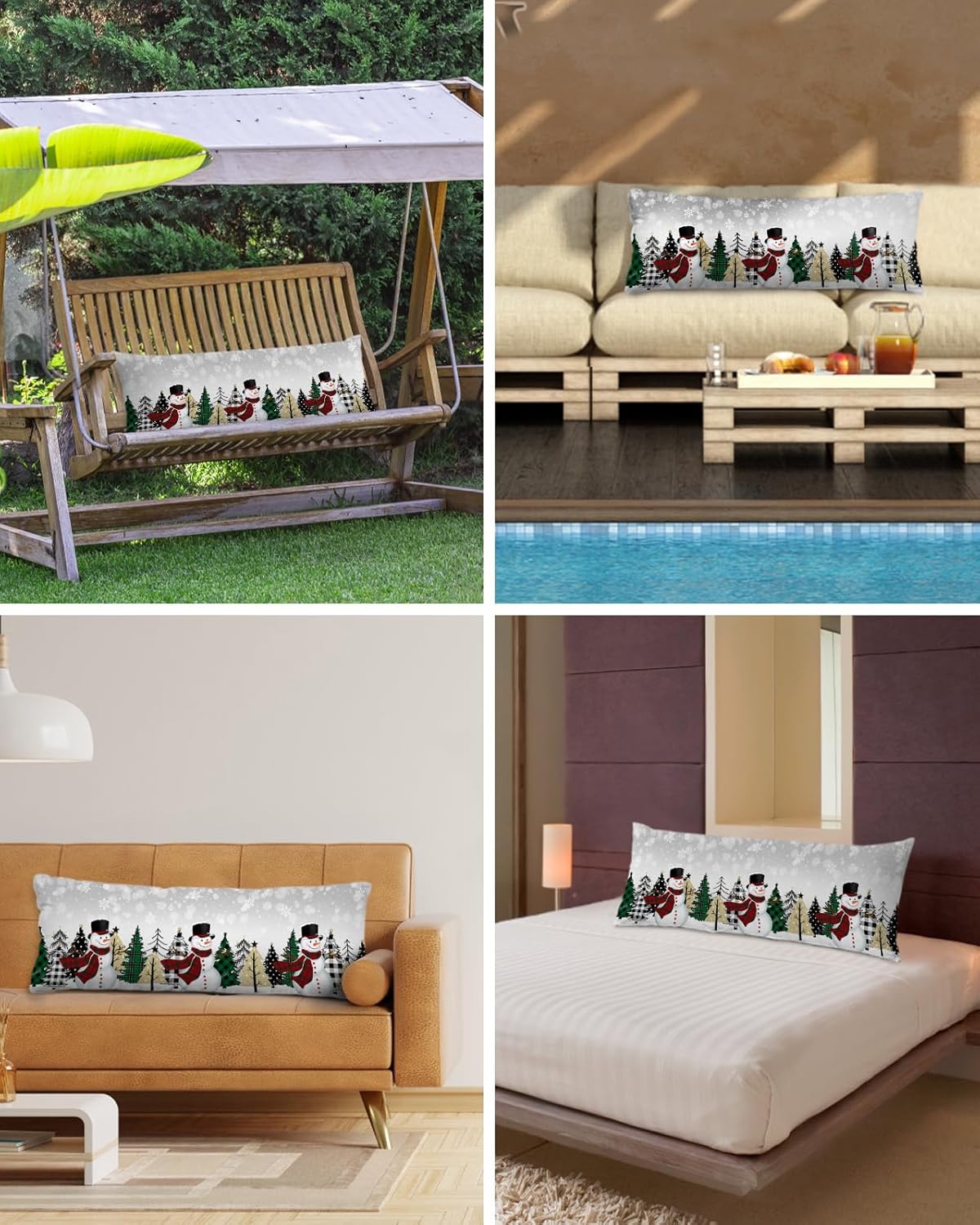 Pillow Covers Christmas Snowman Green Buffalo Plaid Xmas Tree Grey Soft Brushed Microfiber Pillowcases with Hidden Zipper Closure Bed Pillow Shams for Bedroom Sofa Car