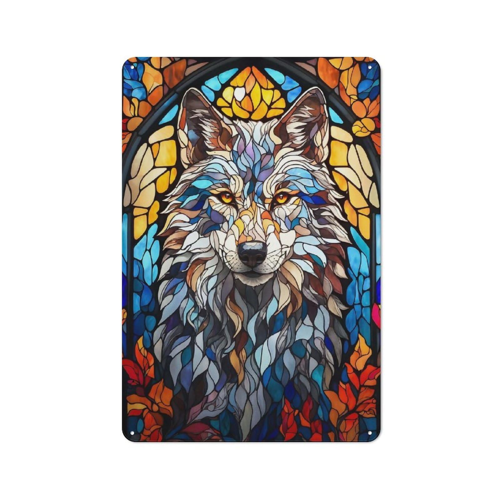 Industrial Tin Wall Sign 30x20cm Featuring Abstract Wolf, Urban Room Decor for Workspace, Cafe, Hallway Or Garage