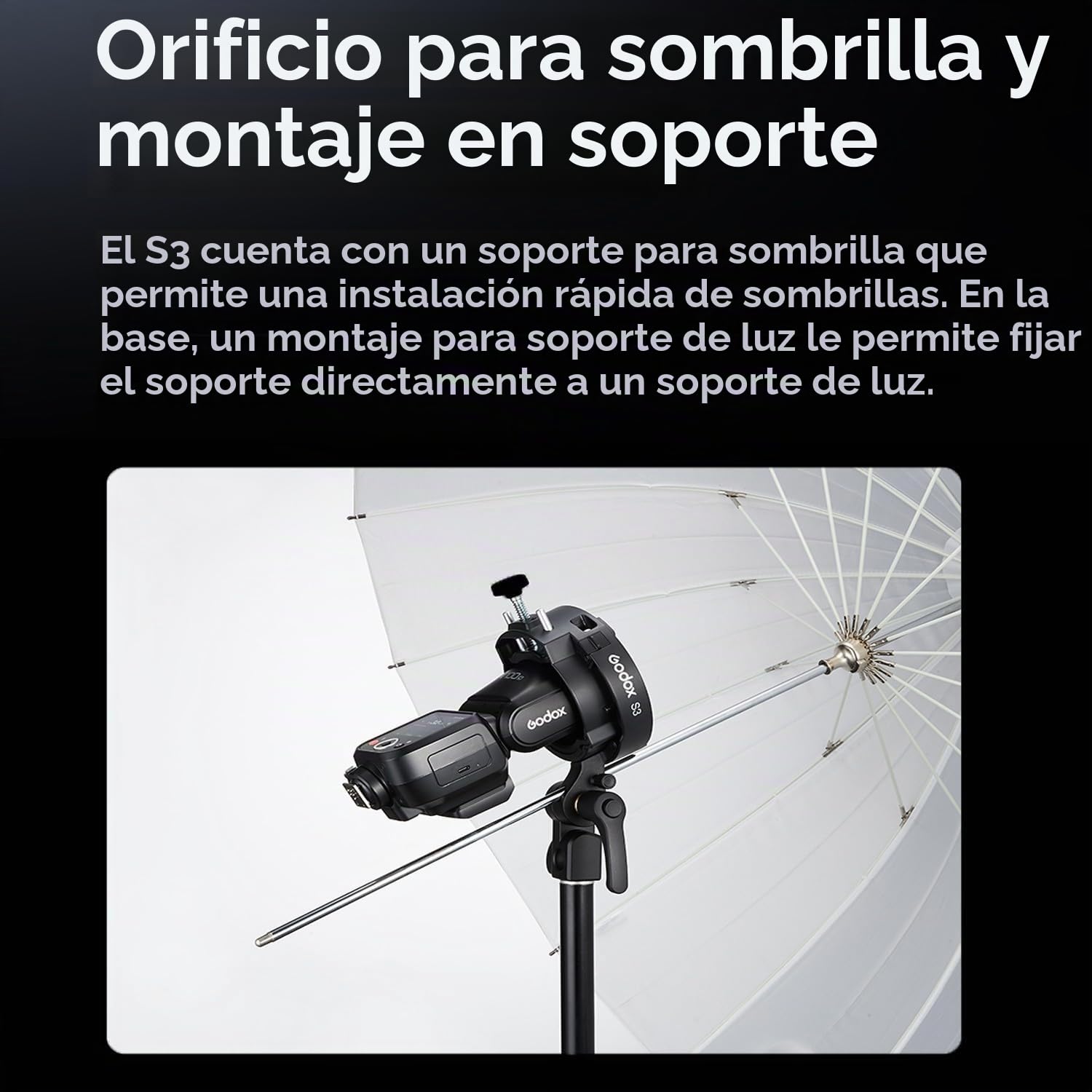 Godox S3 Soporte Speedlite, Soporte Bowens Actualizado con Zapata Fría para Godox AD200Pro AD300Pro AD400Pro AD100Pro V1 V860III TT685III TT600 TT350(Versión Actualizada de S2)