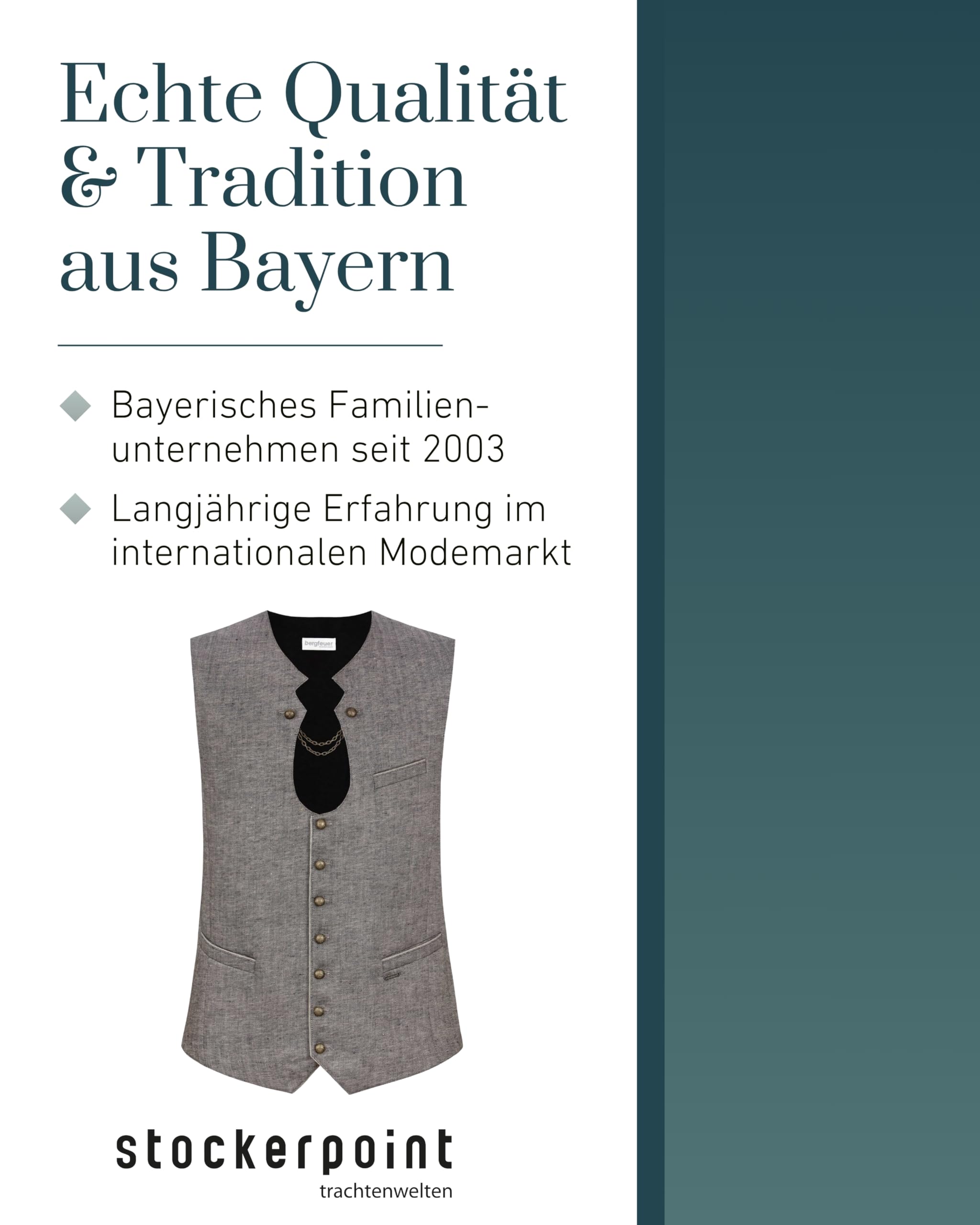 Bergfeuer Stockerpoint Herren Trachtenweste Bennet I Größen 44-60 I Traditionelle & hochwertige Weste mit verstellbarem Riegel I Perfekt für Trachten & Festlichkeiten