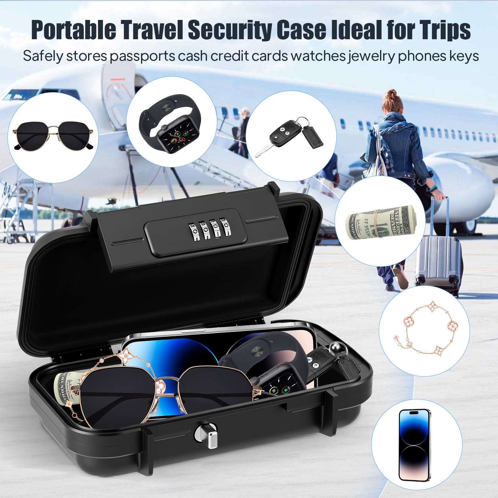 Cassaforte portatile con codice, scatola di sicurezza, impermeabile, antifurto, mini lucchetto a combinazione con serratura a combinazione per i vostri oggetti di valore, cassaforte da spiaggia per