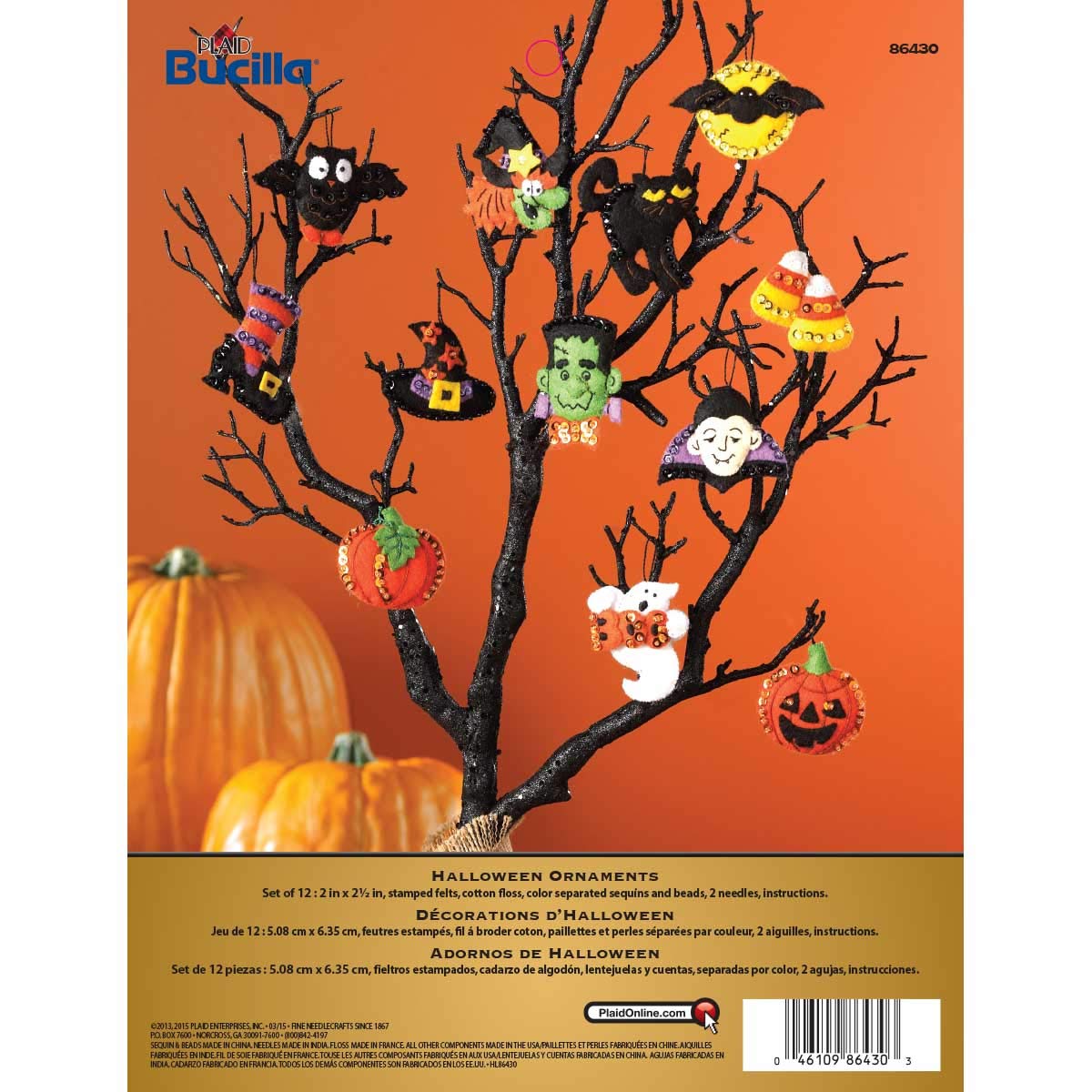 Halloween Ornaments Set Felt Applique Kit, Multi-Colour, 29.84 x 22.86 x 3.55 cm