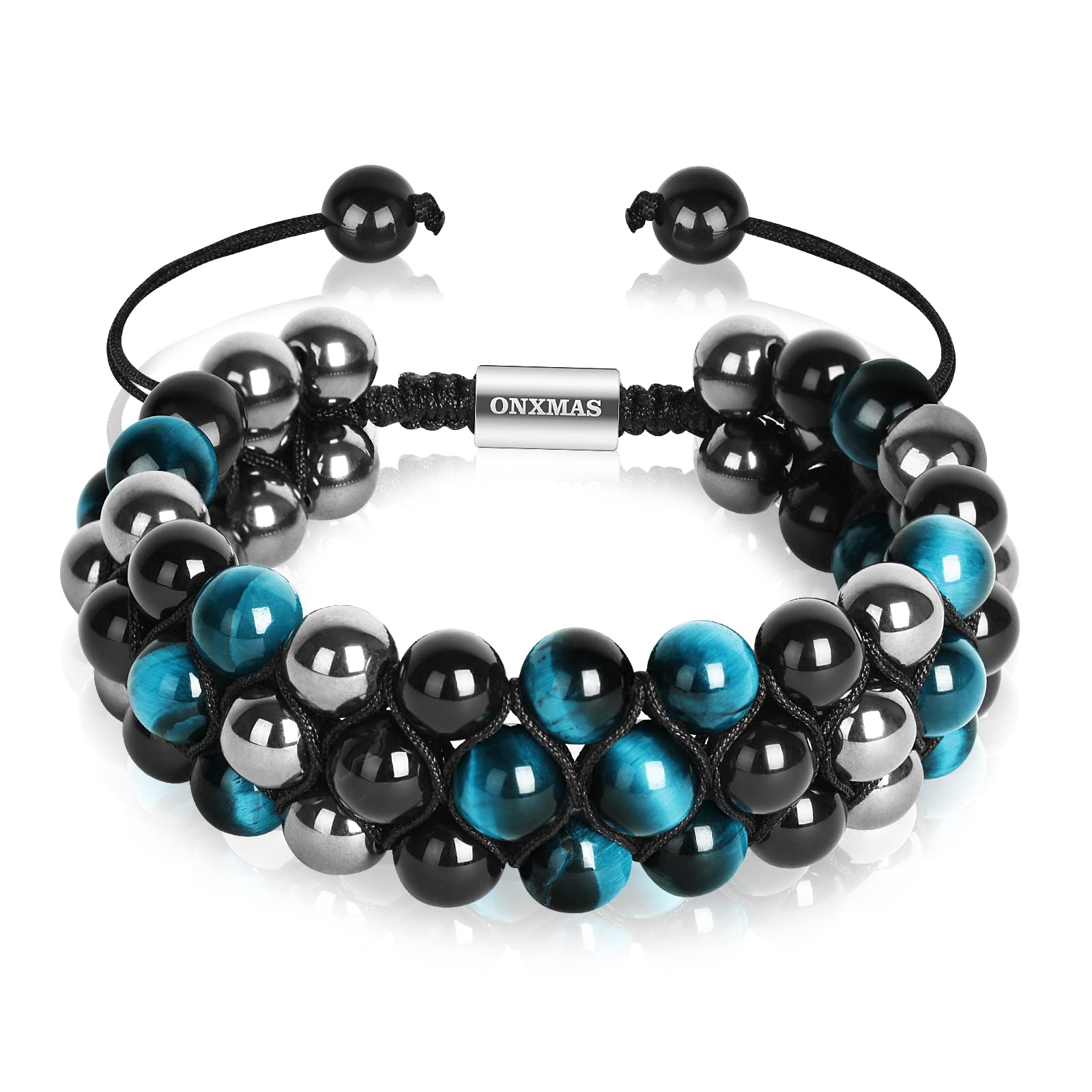 ONXMAS Handmade Triple Protection Bracelet for Men Women, Christmas Gifts for Dad Boyfriend Husband,Healing Crystal Beaded Bracelets Jewelry,Stocking Stuffers for Him, Birthday Anniversary Ideas