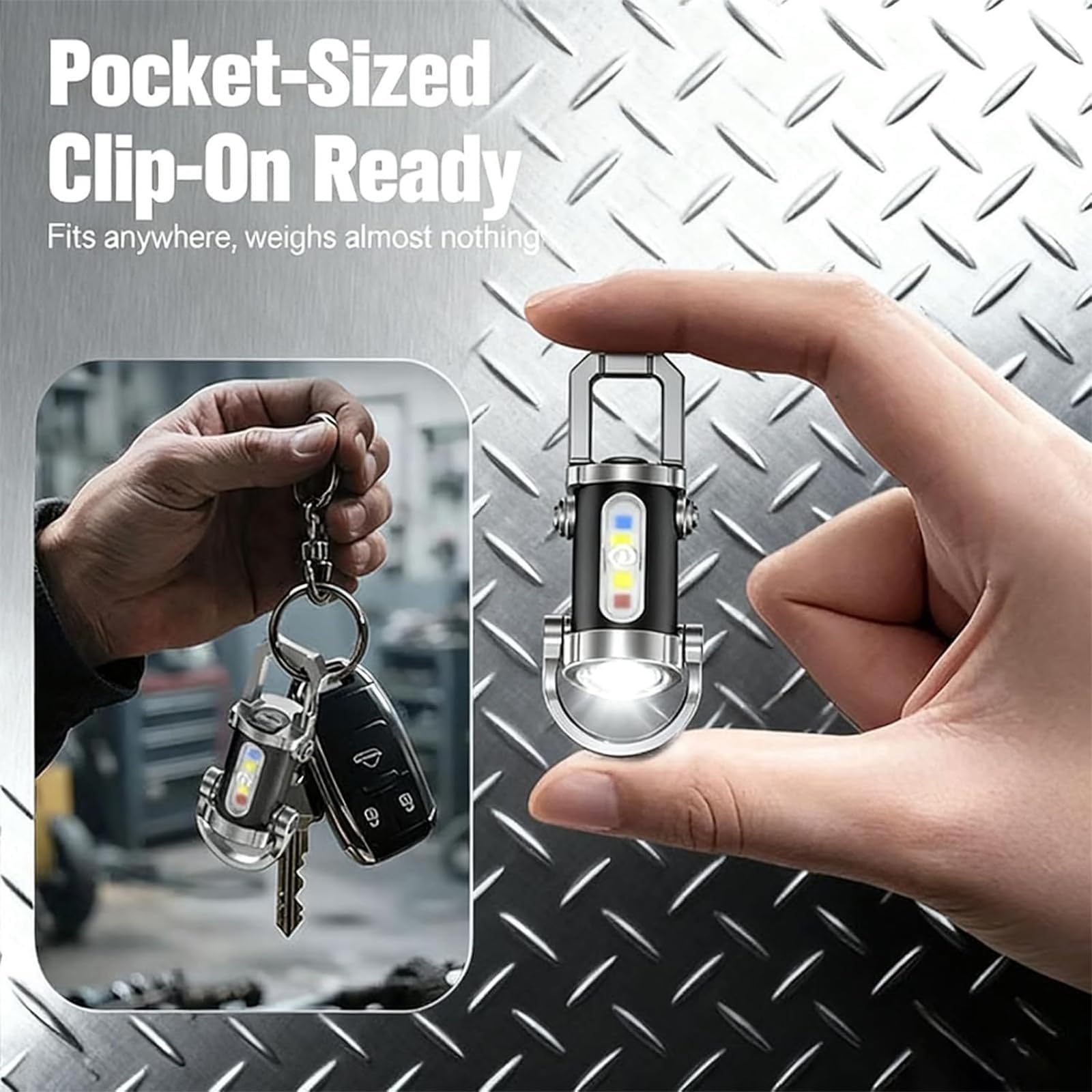 1200 Lumen Keychain Flashlight & Phone Charger, USB-C Rechargeable Mini EDC Light, 7 Modes, Carabiner Clip, Weather-Resistant, Pocket Torch for Camping, Hiking & Emergencies(2pcs)