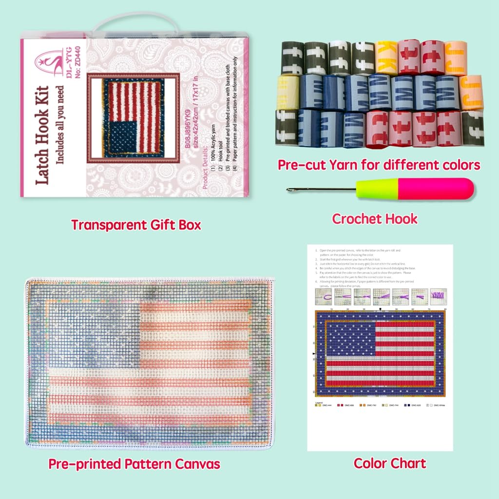 DIY Latch Hook Kits Yarn Kits Rug Pattern Craft Supplies Craft Kits Arts And Crafts Crochet Needlework(National Flag:20x15in/52X38CM