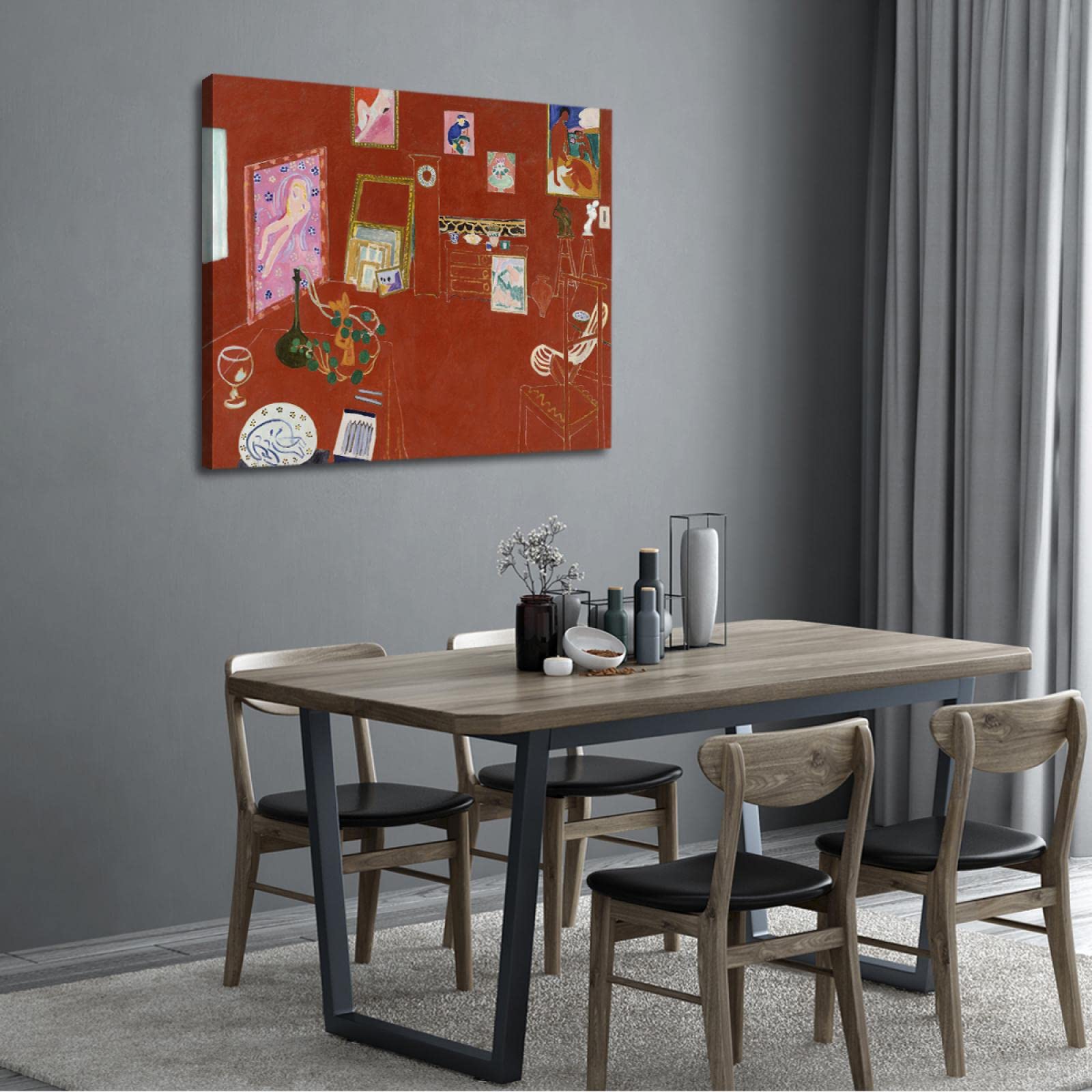 OUSHION ART The Red Studio, Henri Matisse Retro Fauvism Pintura al óleo Impresiones sobre lienzo Espacio estético abstracto Carteles para la decoración de la granja 70x91cm marco interno