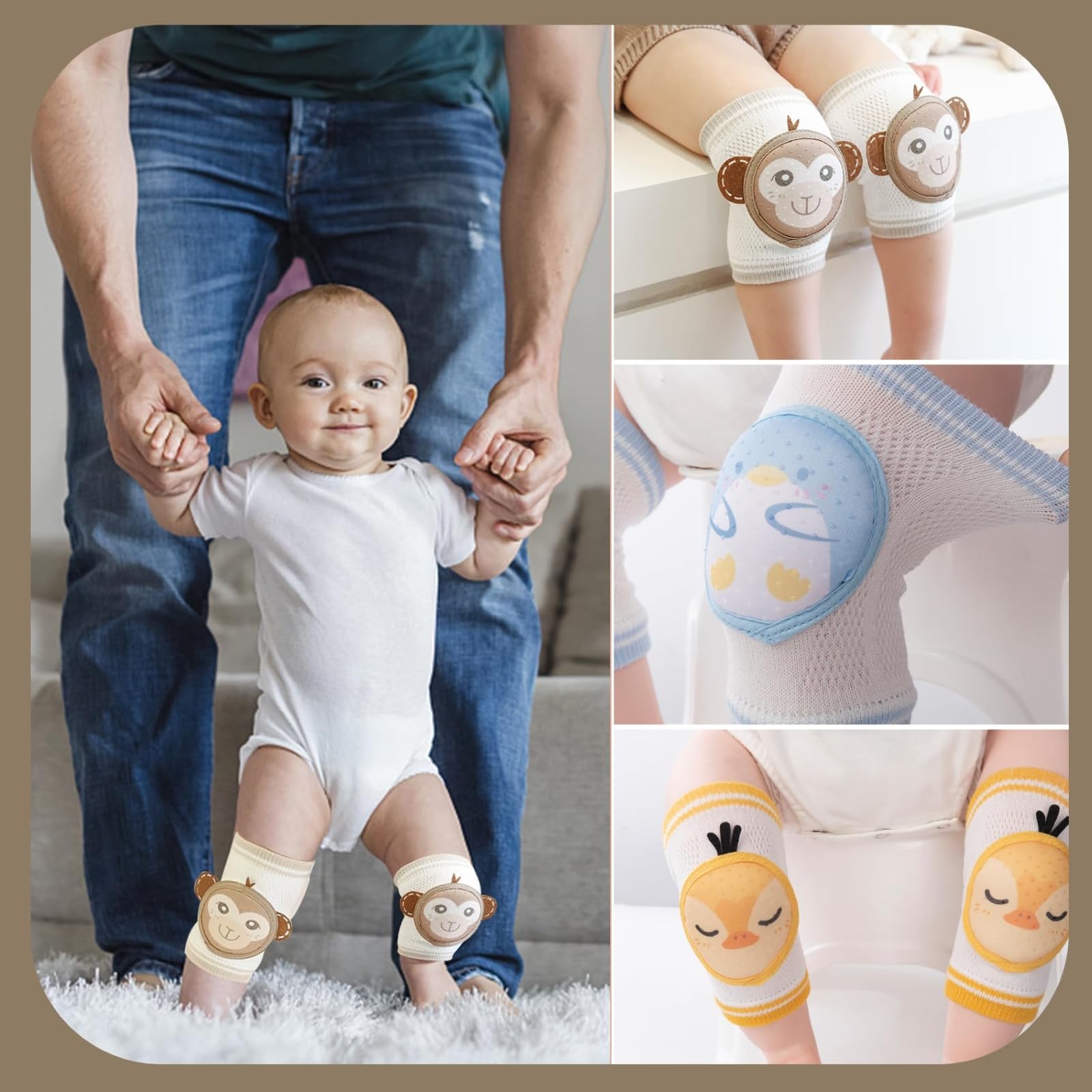 Ginocchiere Per Gattonare Neonato - 5 Paia Antiscivolo, Morbide, Per Bambini 0-24 Mesi