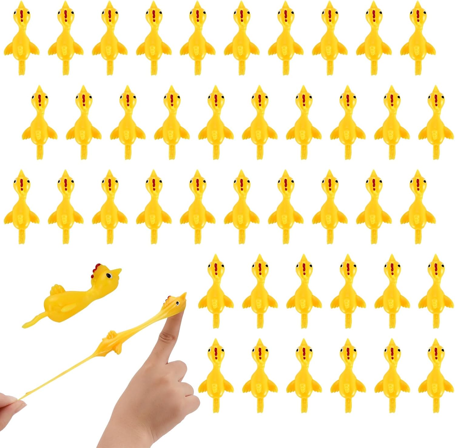 42 PCS Flying Chicken Slingshot, Rubber Chicken Slingshot, Chickens Slingshot Finger for Birthday, Party Favors, Gift, Activity Prizes, Goodie Bag Stuffer (Yellow)