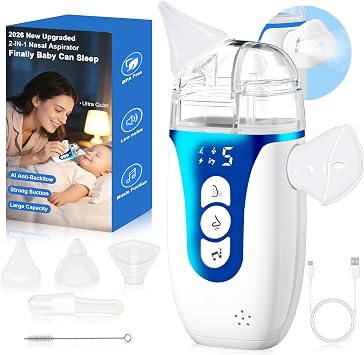 Nasal Aspirator for Baby,2-in-1 Smart Electric Nose Sucker, 2026 Upgraded with AI Anti-Backflow Protection,70Kpa Hospital-Grade Suction,15ml Large Capacity,5 Levels,Ultra-Quiet with Music-Dark Blue