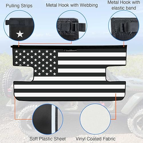 Miniatura 4 de Shadeidea JL - Cubierta de maletero compatible con Jeep Wrangler Cargo Cover JLU (2018-actual) 4 puertas traseras Tonneau Ton Cover negro  Bandera
