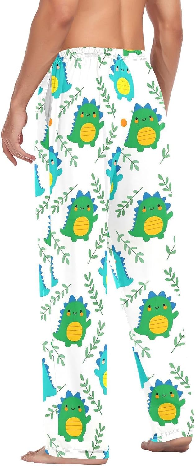 ALAZA Cute Dinosaurs Dino Cartoon Men's Pajama Pants Men Cotton Pajama Bottoms with Pockets, S