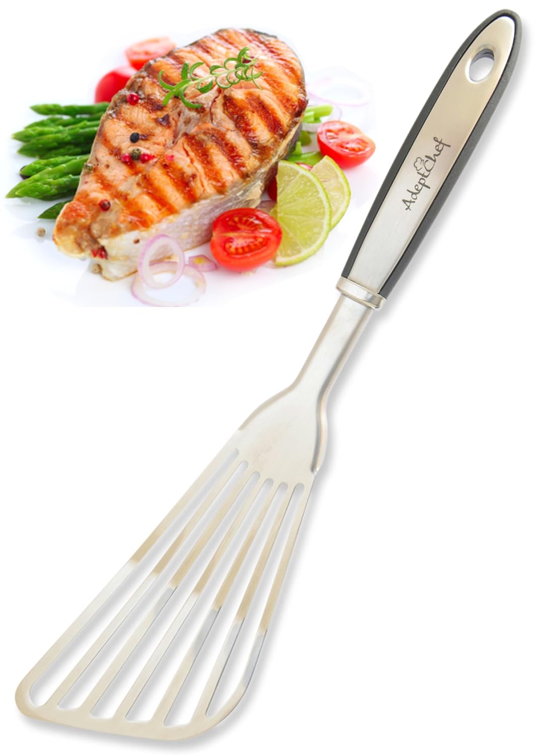 Fish Spatula – AdeptChef Stainless Steel, Slotted Turner – Thin-Edged Design Ideal for Turning & Flipping to Enhance Frying & Grilling – Sturdy Handle, Multi-Purpose – Buy Yours Today! Fish Spatula – AdeptChef Stainless Steel, Slotted Turner – Thin-Edged Design Ideal for Turning & Flipping to Enhance Frying & Grilling – Sturdy Handle, Multi-Purpose – Buy Yours Today!