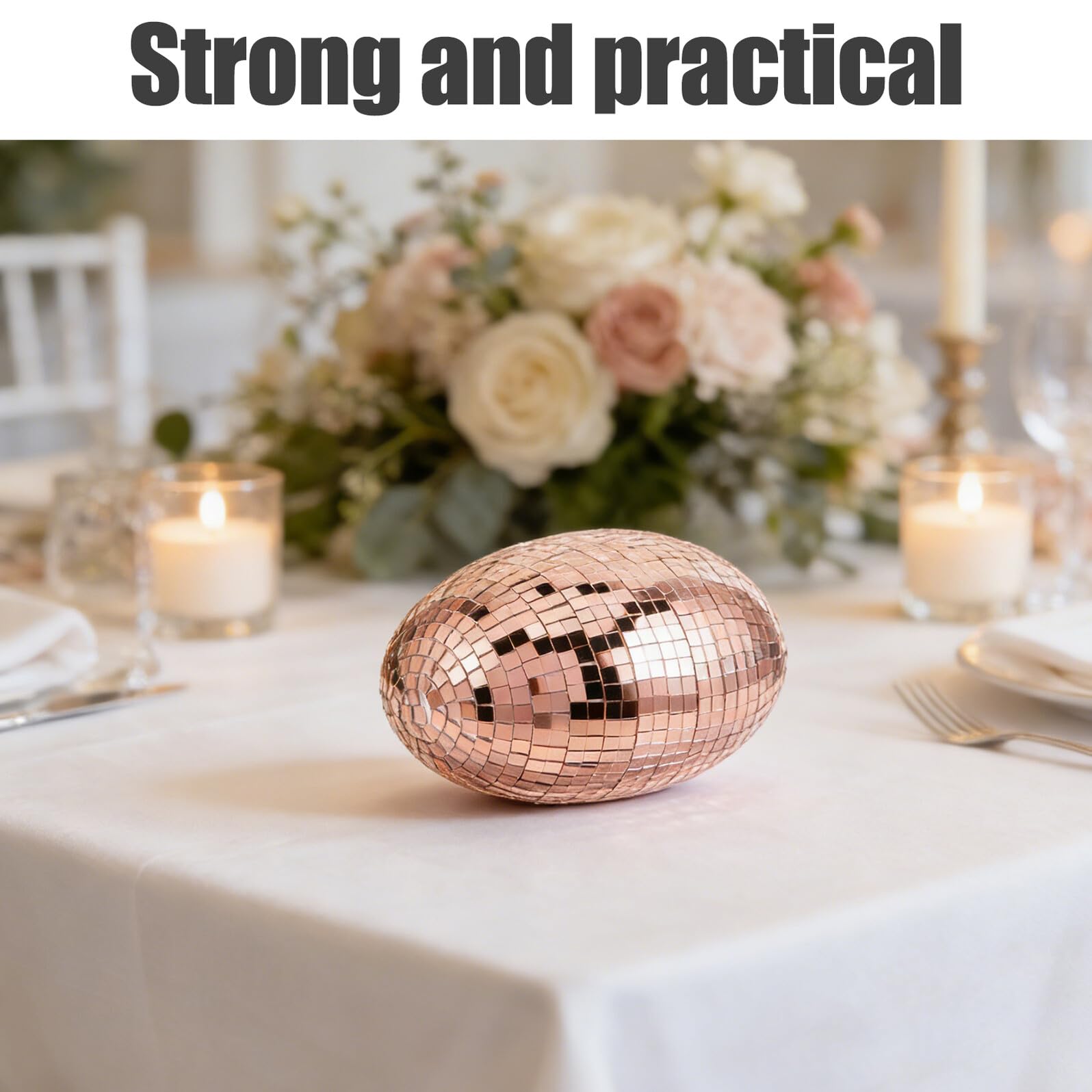 Veemoon Uovo Decorativo a Specchio Riflettente per Pasqua 23x18x14,5 Cm, Palla da Discoteca Rosa Oro per Matrimonio e Feste, Accessorio Fotografico per Ktv e Giardino, Centrotavola