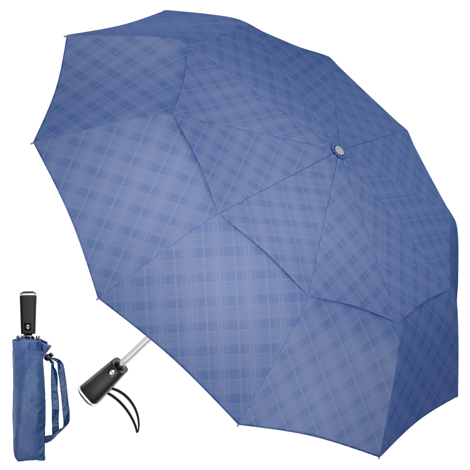 Satol Paraguas de golf grande resistente al viento, 10 varillas, apertura y cierre automático, doble dosel, ventilado, resistente, portátil, plegable, para viajes, protección UV, resistente al viento,