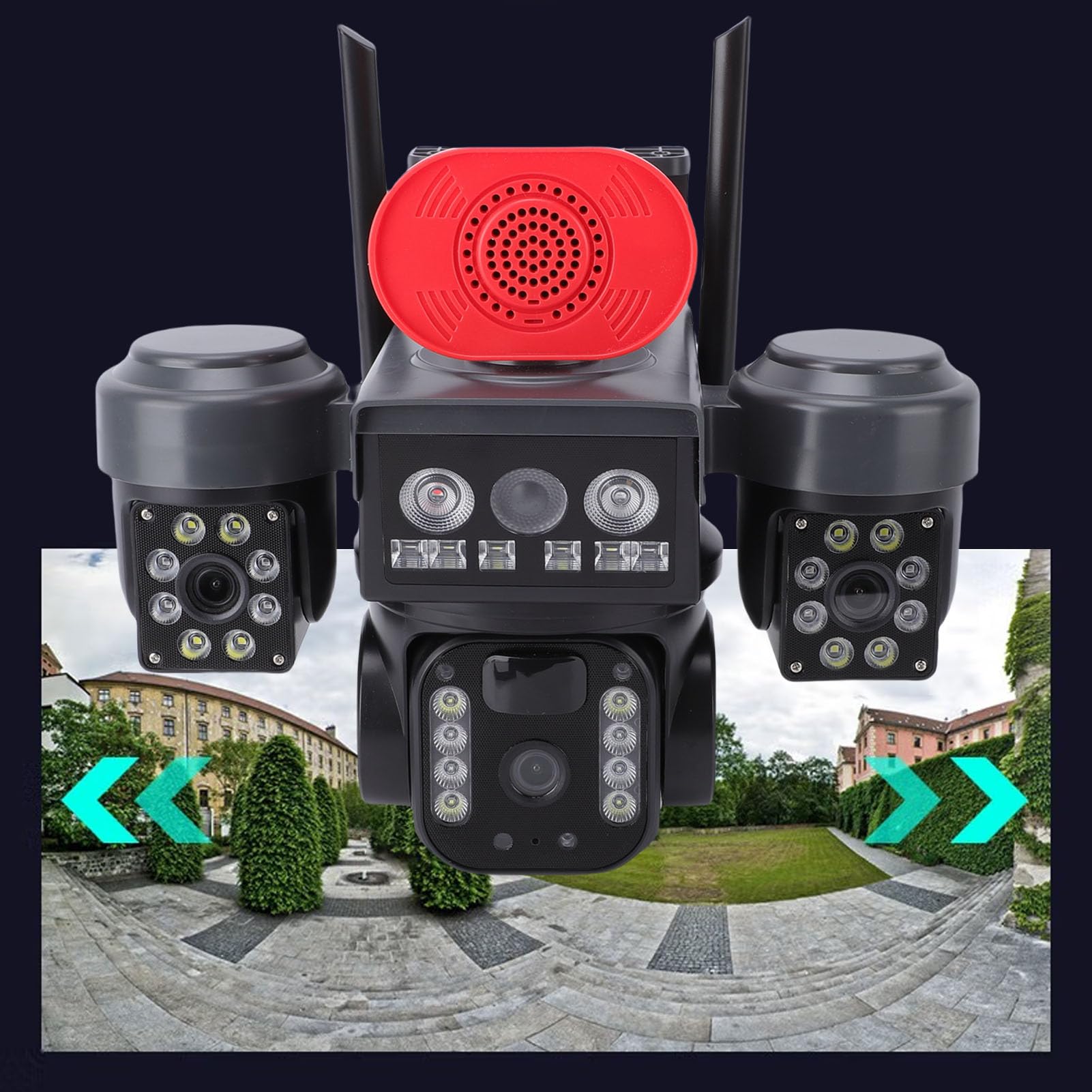 VBESTLIFE Telecamera di Sicurezza Solare a Tripla Lente, Telecamera Esterna WiFi 360° da 2,4 GHz con Rilevamento del Movimento AI e 8000 MAh, Resistente Alle Intemperie IP66 per la