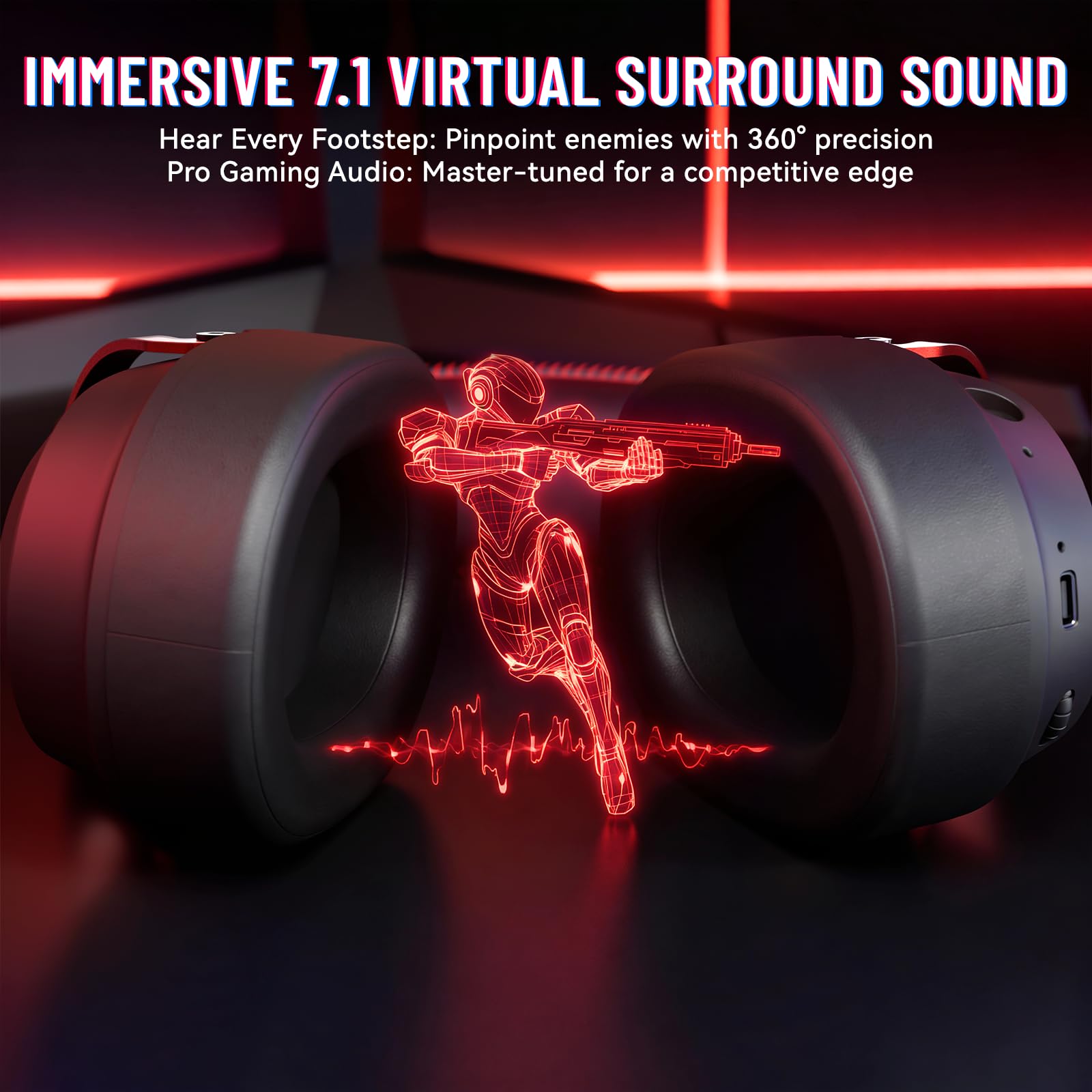 ATTACK SHARK L30PRO Auriculares Gaming Inalámbricos, Sonido Surround 7.1 Drivers 50mm, 3 Modos 2.4G/BT 5.3/Cable con Micro Desmontable para PC/PS/Xbox/Switch, 84H de Juego-Negro Rojo