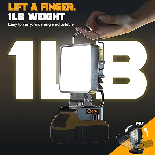Miniatura 5 de Linterna inalámbrica de 48 W para DeWALT 20 V máx. Luz de trabajo LED Ecarke de 4800 lm para batería DeWALT de 18 V, con doble puerto y interruptor