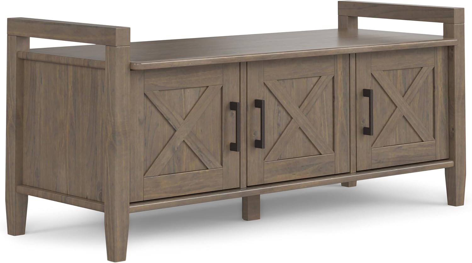 SIMPLIHOME Ela Entryway Storage Bench - 44 inch Wide Solid Wood Storage Seat in Smoky Brown, Transitional Bench for Entryway or Living Room with Lift-Up Lid and Sleek Panel Design