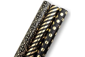 Flyhill Gold and Black Wrapping Paper 3 Roll Mini Roll, 42.5 Sqft.ttl/Roll(17inch*120inch/Roll)-...