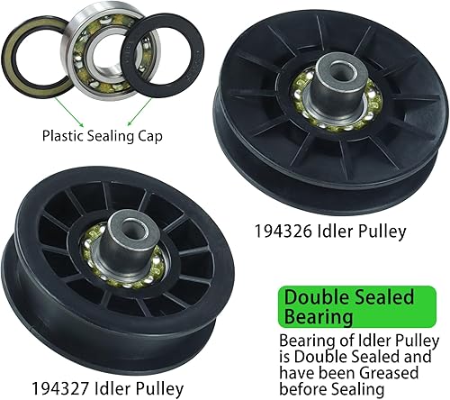 Miniatura 6 de Paquete de 2 poleas tensoras 532194326 con polea tensora 532194327, polea tensora plana 194327, Craftsman 194326, 532194327, 532194326, 194327 para