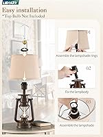 Vista 7 de LEDIARY 18.72" Blow-Controlled LED Lantern Flickering Flame Table Lamps for Bedrooms Set of 2, Small Farmhouse Rustic Bronze End Table Lamps
