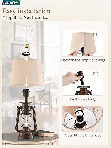 Miniatura 7 de LEDIARY Farol LED de 18.72 pulgadas controlado por soplado de llama parpadeante para dormitorio, juego de 2, lámparas de mesa auxiliares de bronce