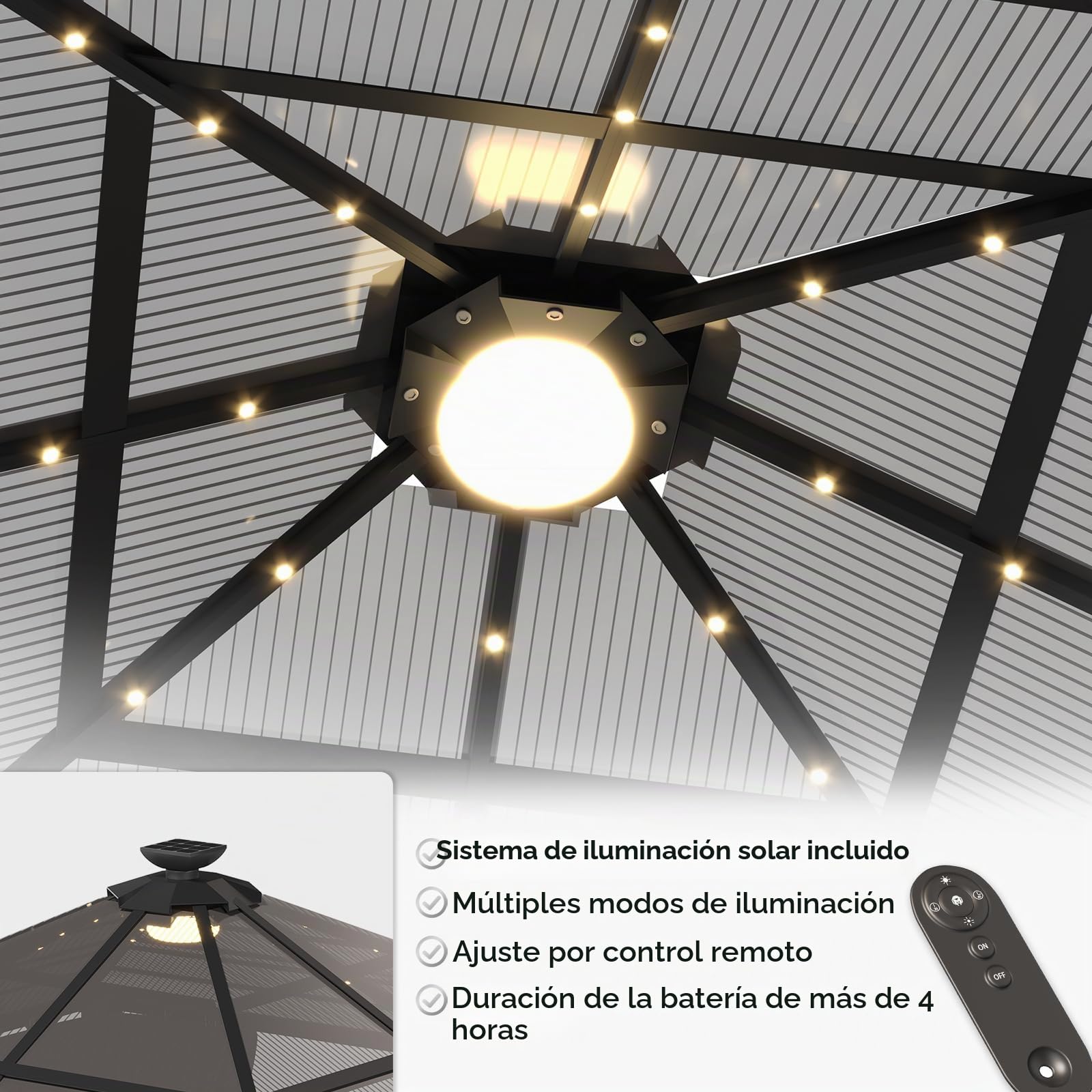 Devoko Pabellón 3x3 Impermeable Estable Resistente al Invierno, Pabellón de Jardín de Aluminio, Pabellones para Barbacoa con Techo Fijo Translúcido, Protección UV 50+, Pérgola Adecuada para Jardines