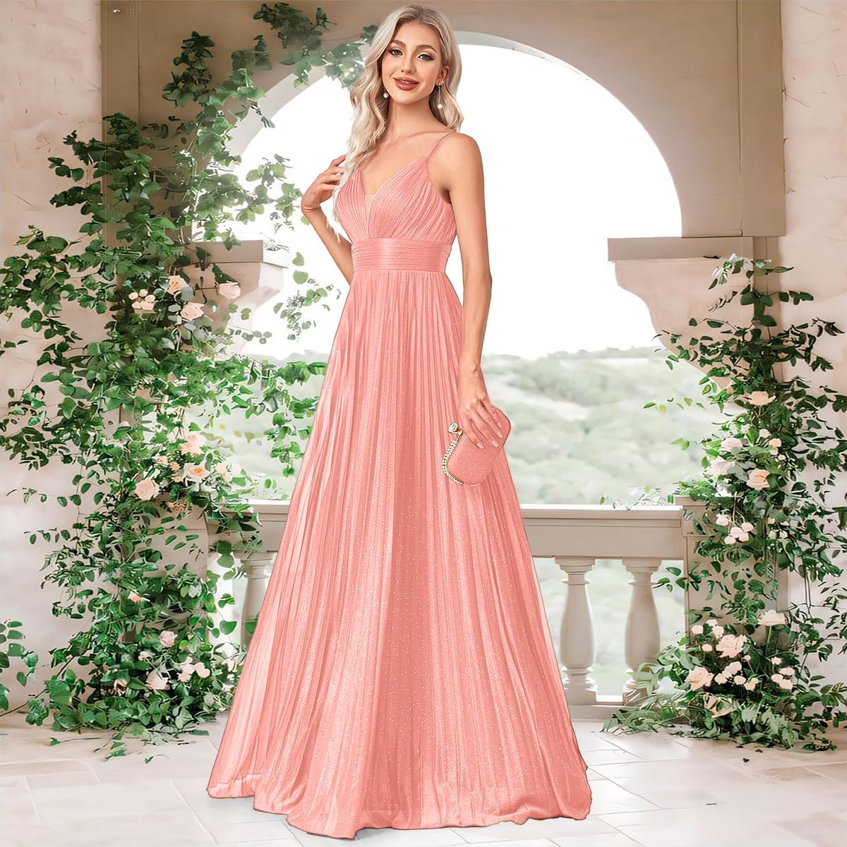 Sexy Backless Maxi Formal Dress for Women with Sequin, Sleeveless Pleated Evening Gowns for Wedding and Cocktail - Image 5