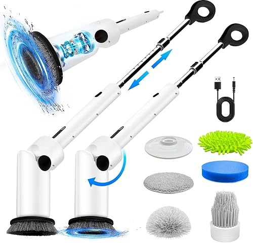 Potente depurador eléctrico rotativo, nuevo en 2024, con 8 cabezales de cepillo reemplazables, mango largo y doble velocidad, y cabezal