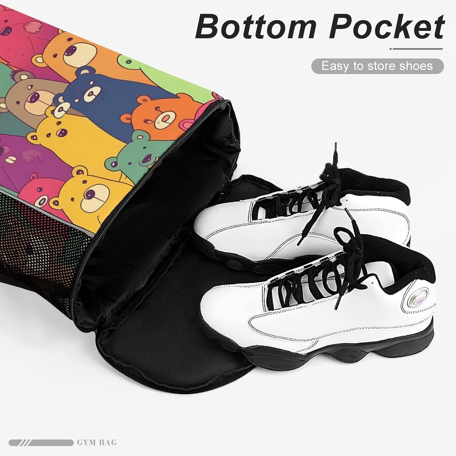 Small Gym Bag Colorful Bears Printed Drawstring Gym Bag for Men Lightweight Waterproof Drawstring Backpack for Women with Shoe Compartment for Travel Tourism Work And Fitness