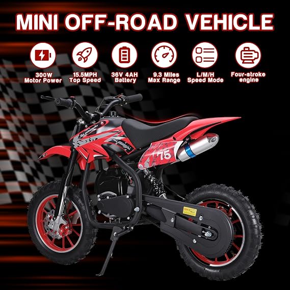 49cc Dirt Bike for Kids 8-14 4-Stroke Gas Dirt Bike Mountain Off-Road Mini Bike Gas Powered Motocross Pocket Bike with Front Rear Disc Brake & Shock Absorbing Spring Red