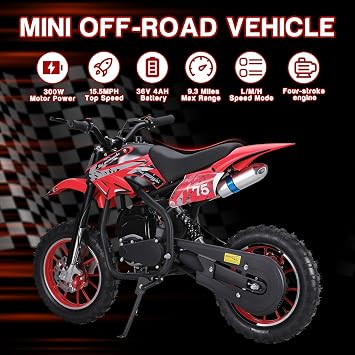 49cc Dirt Bike for Kids 8-14 4-Stroke Gas Dirt Bike Mountain Off-Road Mini Bike Gas Powered Motocross Pocket Bike with Front Rear Disc Brake & Shock Absorbing Spring Red