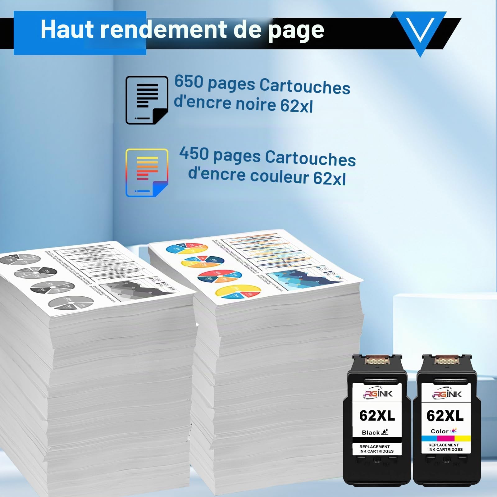 Cartouche d'encre Compatible HP 62 XL Noir et Couleur 2er-Pack pour HP Envy 5640 5540 7640 OfficeJet 5740 5742