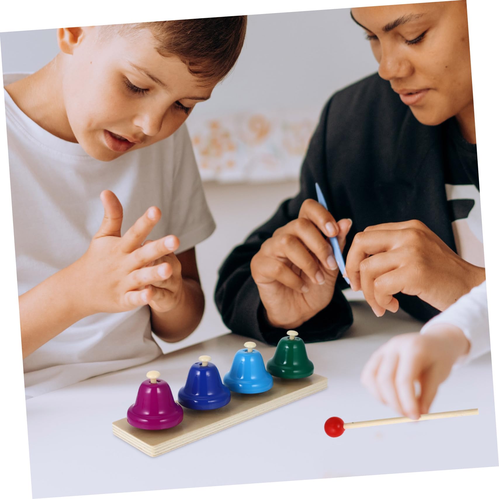 Juego de 2 Campanas de Mano de Instrumentos de Percusión para Niños, Juguetes Musicales de Madera Portátiles Tonos Variados para Desarrollo Sensorial y Habilidades Motoras