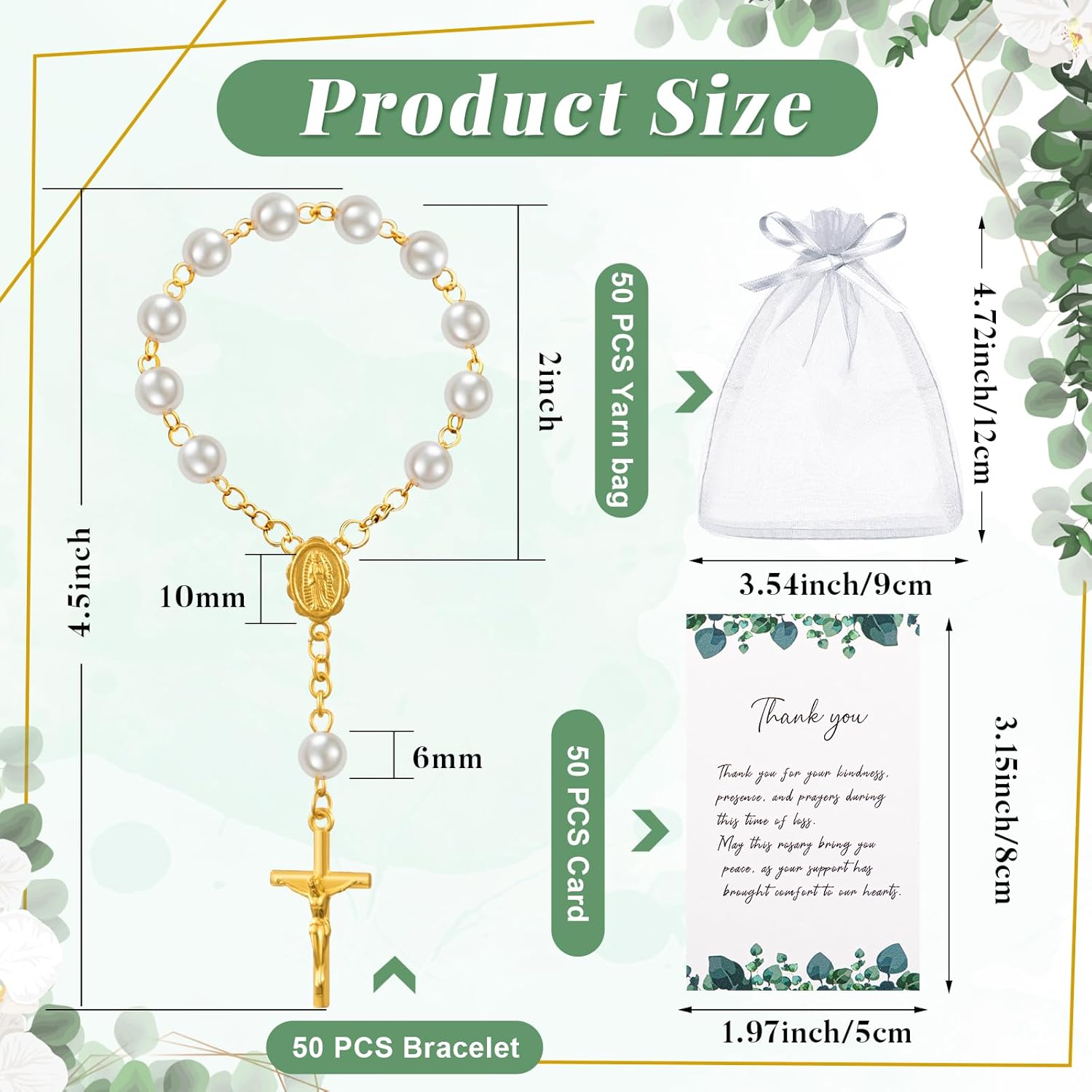 Quelay 50 Sets Funeral Favors for Guests, Mini Rosary Organza Bags Sympathy Thank You Cards Celebration of Life Favors for Memorial Party Supplies Funeral Guest Return Gifts