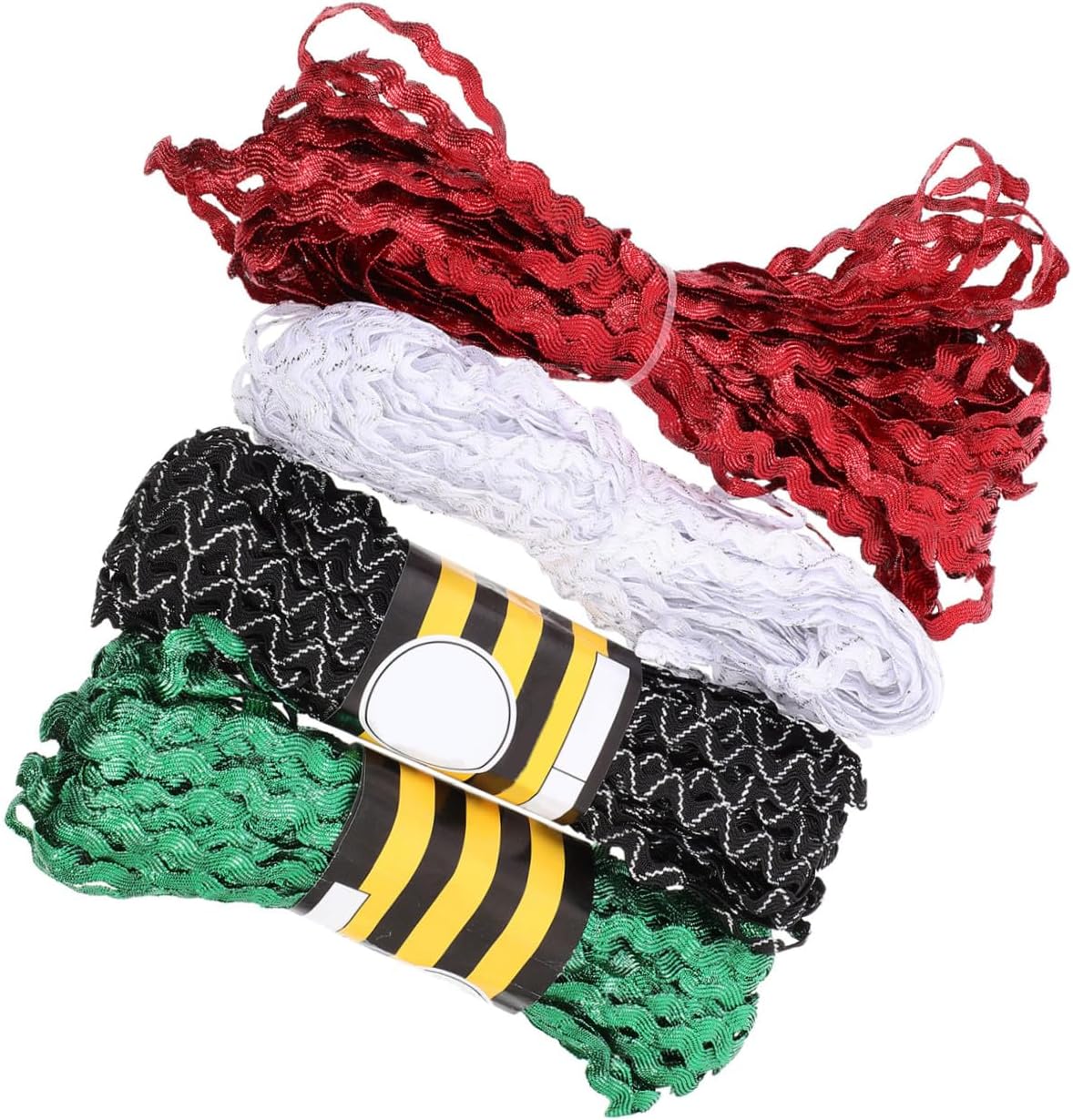 HOMSFOU 4 Rolls 5mm Wave Bending Rickrack Ribbon Trim for Sewing Clothes DIY Crafts Wrapping Decorations with Red Green White Black White Colors