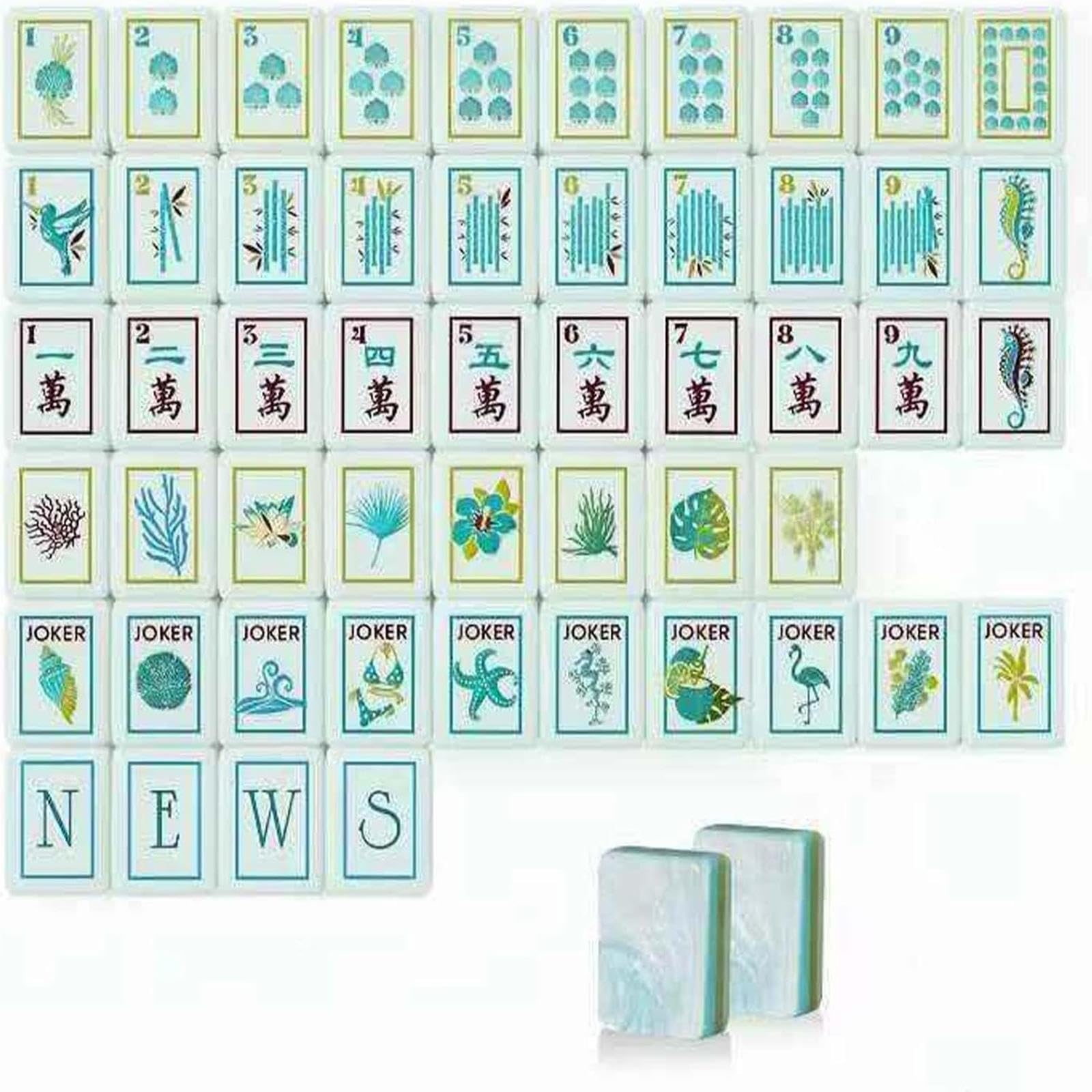 Acrylique Mahjong Set 160 tuiles - Jeu de Voyage américain avec Sac de dés et Guide de Panneau Dur(Mint Blue)