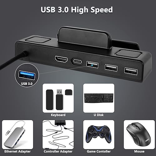 Miniatura 5 de Cenxaki Estación de acoplamiento de TV para plataforma de vapor base de soporte HD 5 en 1 con HDMI 4K 3 puertos USB 30 USB-C PD carga portátil Plug