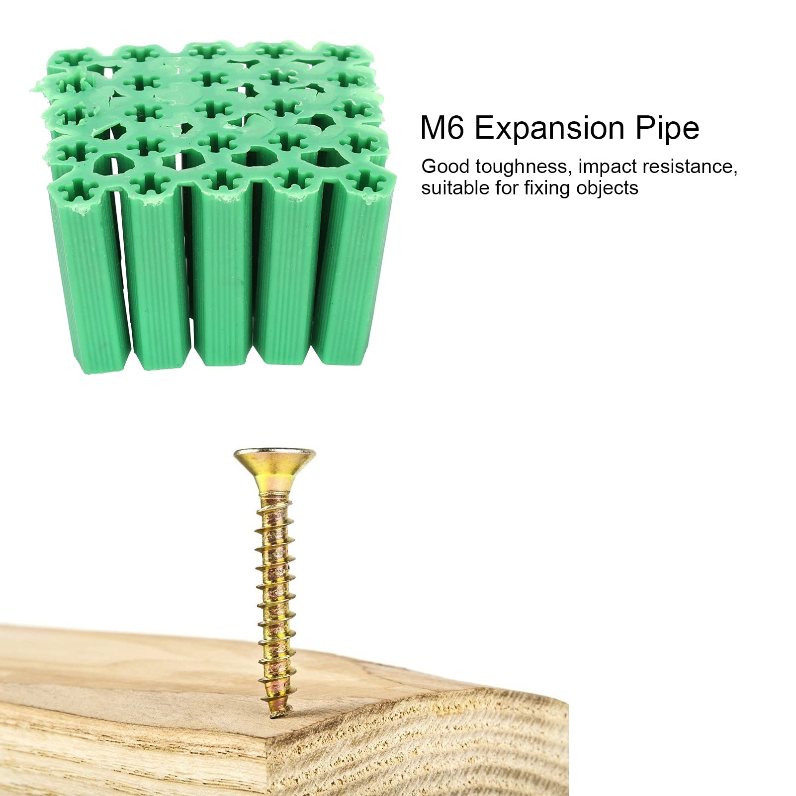 Plastic Green M6 Expansion Screw, 100 Pieces Expanding Plastic Screw Anchors Fixed Wall Anchor Dry Wall Plug Anchor Multipurpose