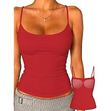 Danysu Padded Tank Tops for Women Spaghetti Strap Double Lined Camisole Top | No See Through, Adjustable Strap, Bra Free, Stretchy, Slim Fit, Seamless, Square Neck, Y2K, Summer Workout Sleeveless Tops