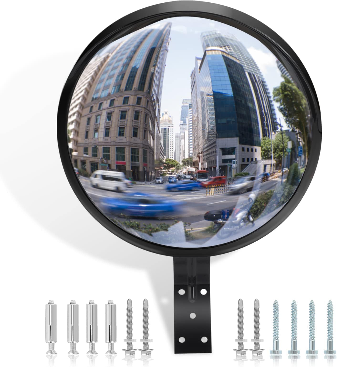 Arcylic Convex Mirror 𝟭𝟮" 𝗦𝗲𝗰𝘂𝗿𝗶𝘁𝘆 𝗠𝗶𝗿𝗿𝗼𝗿, Adjustable Fixing Bracket Wide Angle Clear View for Indoor Outdoor Driveway Parking Garage Warehouse Office (12 inch)