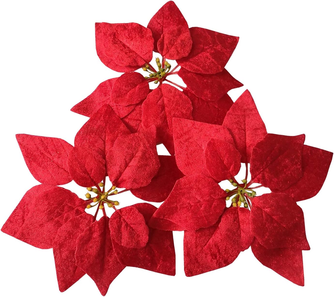 M2cbridge Artificial Christmas Flowers Red Velvet Poinsettia Floral Picks for Christmas Wreath Tree Ornaments (24pcs Dark Red)