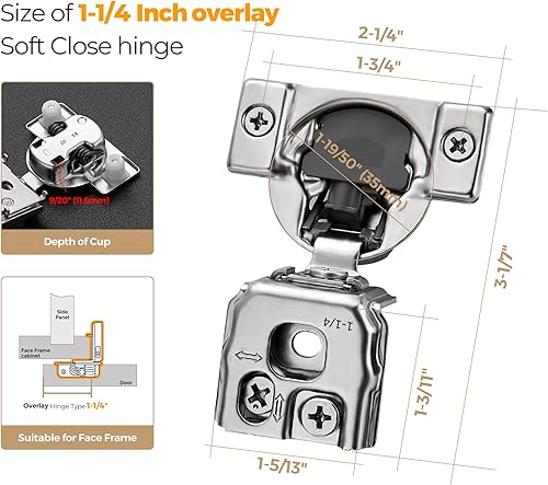 Vista 71 de Ravinte - Juego de 30 bisagras superpuestas, 15 pares de bisagras de cierre suave de 1.3 pulgadas para armario de cocina, bisagras ocultas de acero